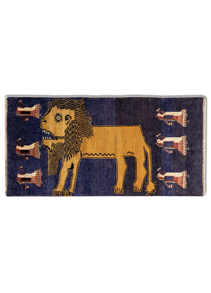 aalam blue wool hand knotted Rug - HeadShot