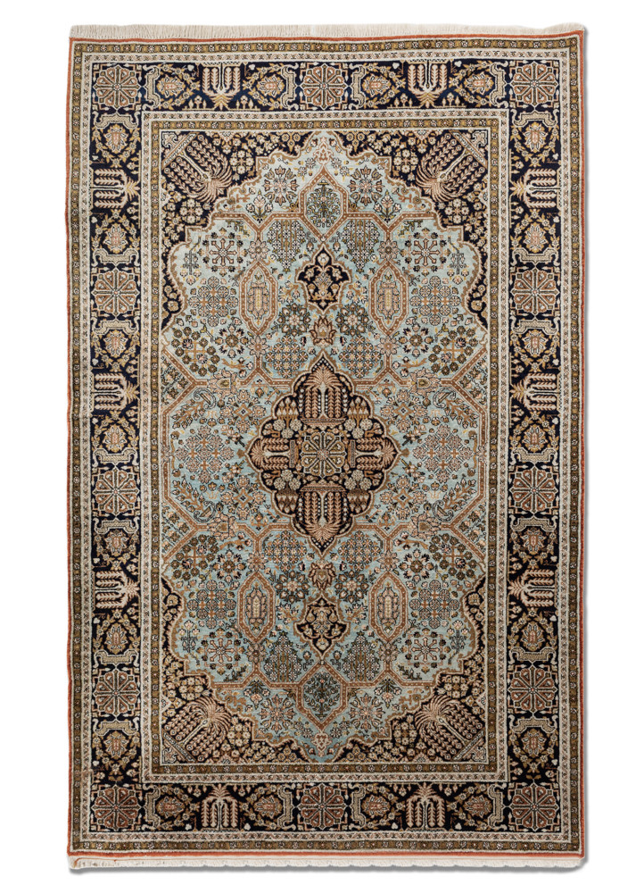 aprezo pink and purple silk hand knotted Rug - HeadShot