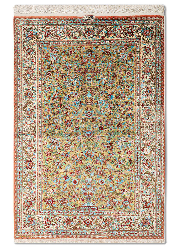 gulmarg green silk hand knotted Rug - HeadShot gulmarg green silk hand knotted Rug - HeadShot