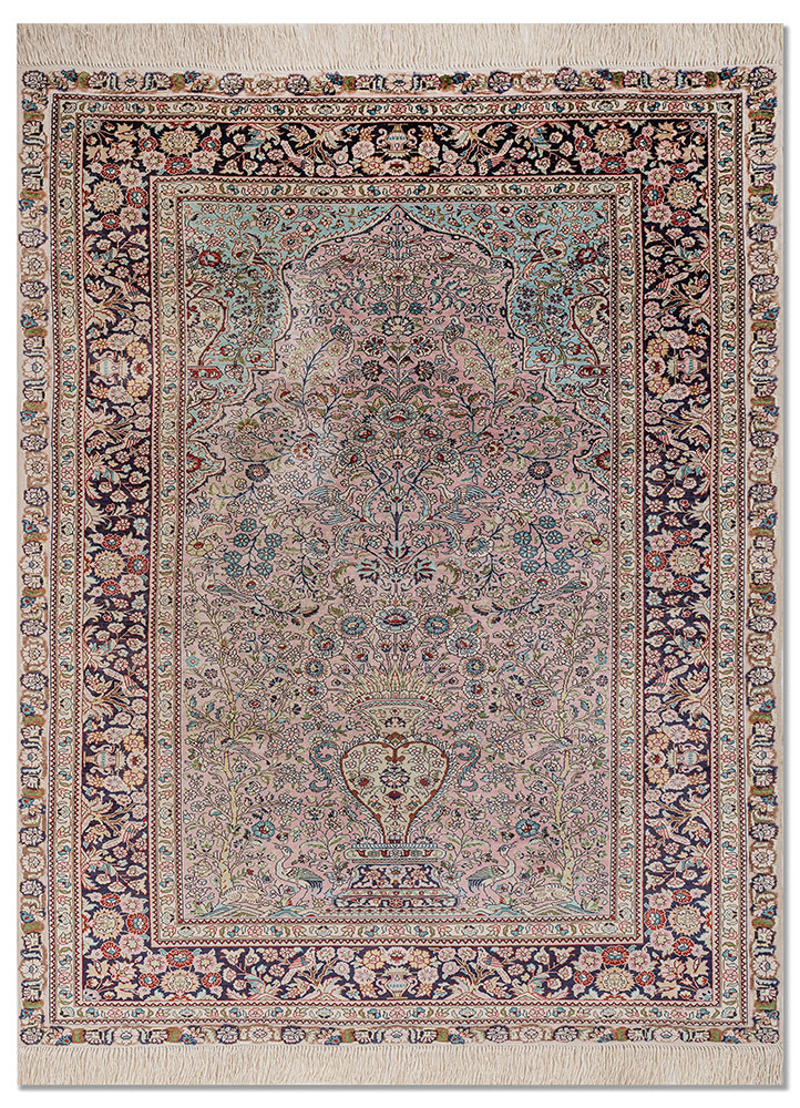 gulmarg pink and purple silk hand knotted Rug - HeadShot