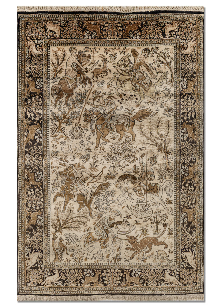 aprezo beige and brown silk hand knotted Rug - HeadShot aprezo beige and brown silk hand knotted Rug - HeadShot