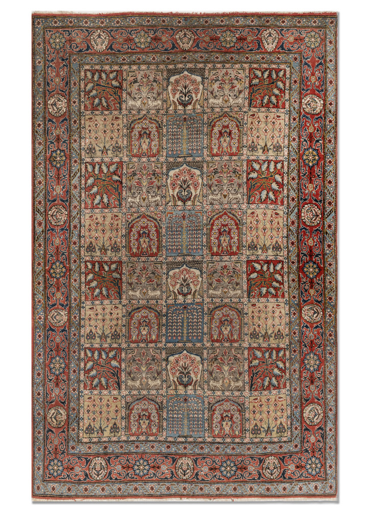 aalam red and orange wool hand knotted Rug - HeadShot