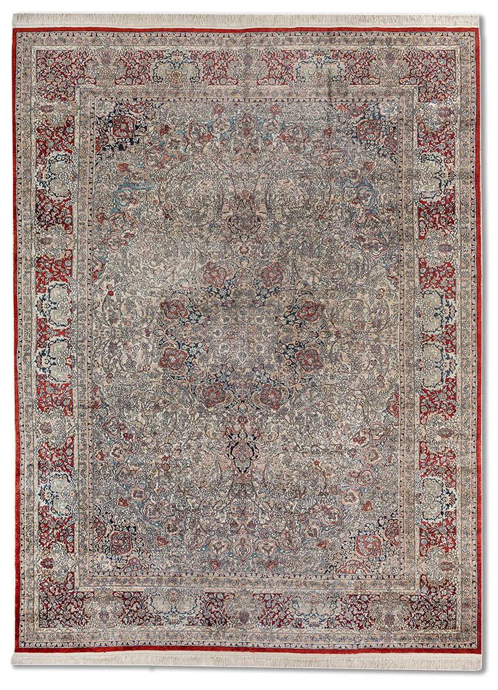 gulmarg red and orange silk hand knotted Rug - HeadShot
