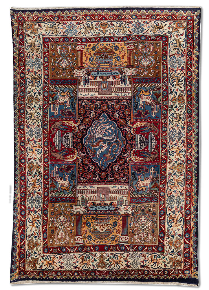 aalam red and orange wool hand knotted Rug - HeadShot