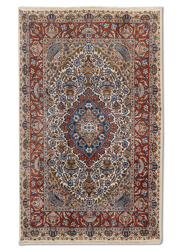 aalam red and orange wool hand knotted Rug - HeadShot