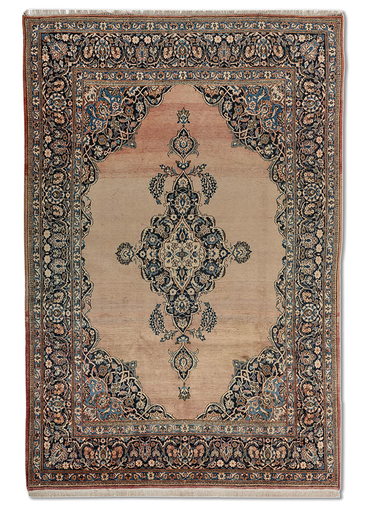 aalam blue wool hand knotted Rug - HeadShot