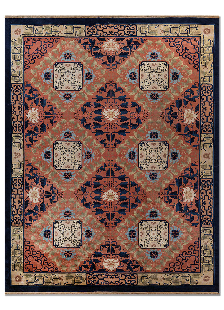 aalam blue wool hand knotted Rug - HeadShot