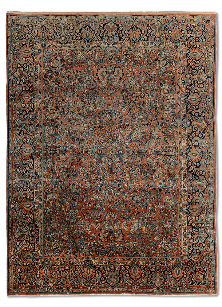 aalam red and orange wool hand knotted Rug - HeadShot