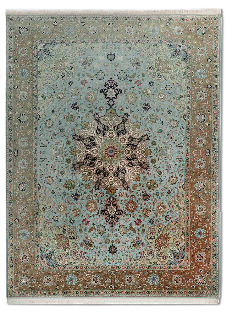 aalam green wool hand knotted Rug - HeadShot