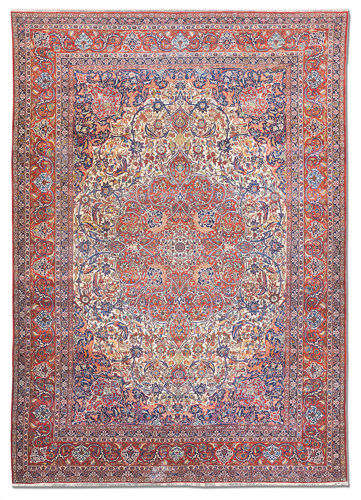 aalam red and orange wool hand knotted Rug - HeadShot