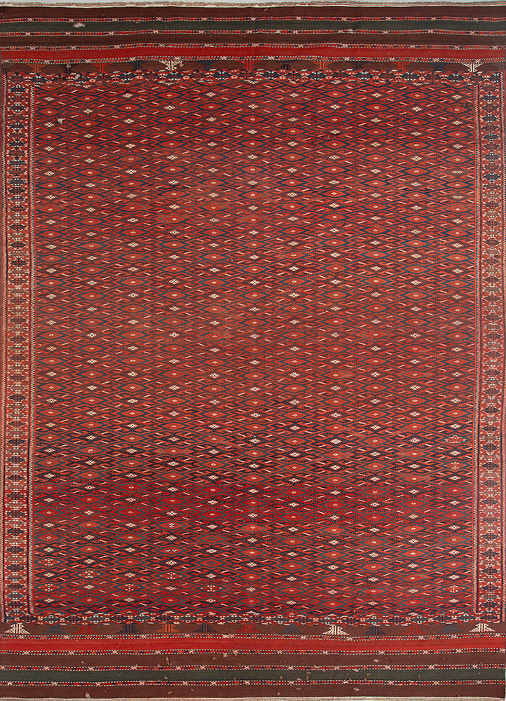 aalam red and orange wool flat weaves Rug - HeadShot