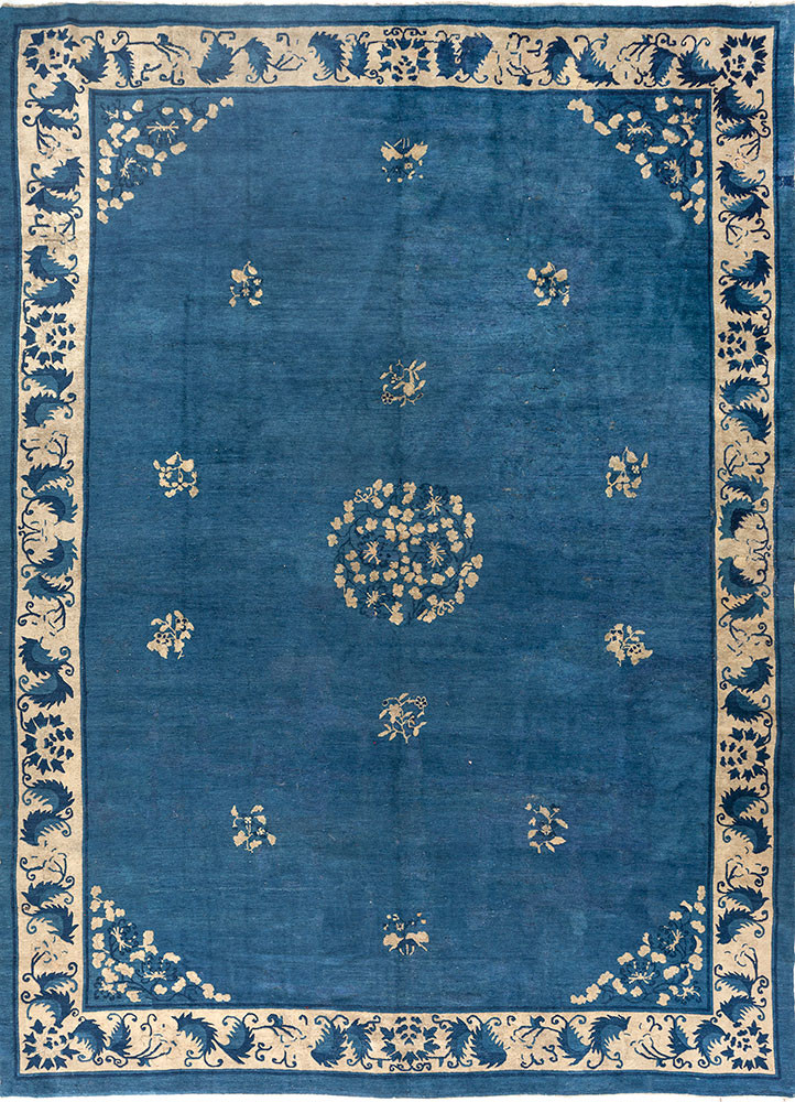 aalam blue wool hand knotted Rug - HeadShot