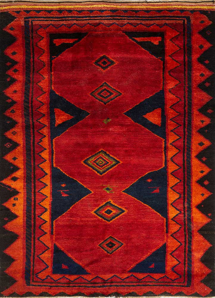 nuray red and orange wool hand knotted Rug - HeadShot