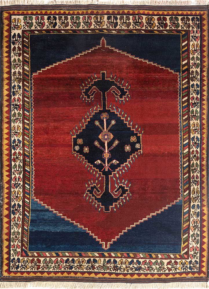 nuray red and orange wool hand knotted Rug - HeadShot
