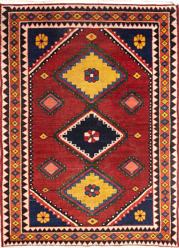 nuray red and orange wool hand knotted Rug - HeadShot
