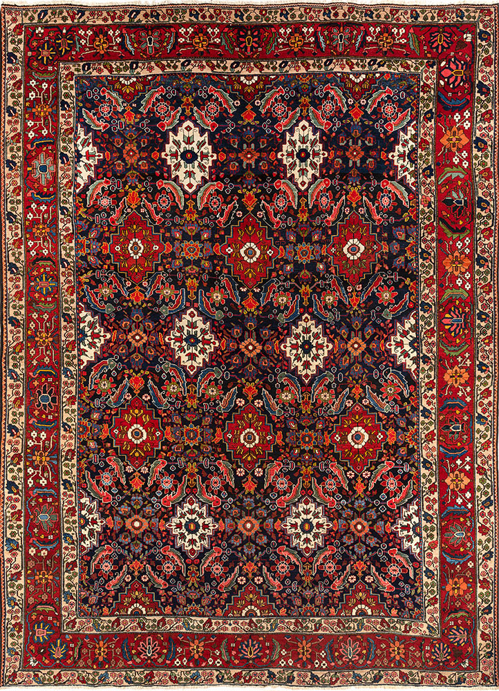 aalam blue wool hand knotted Rug - HeadShot