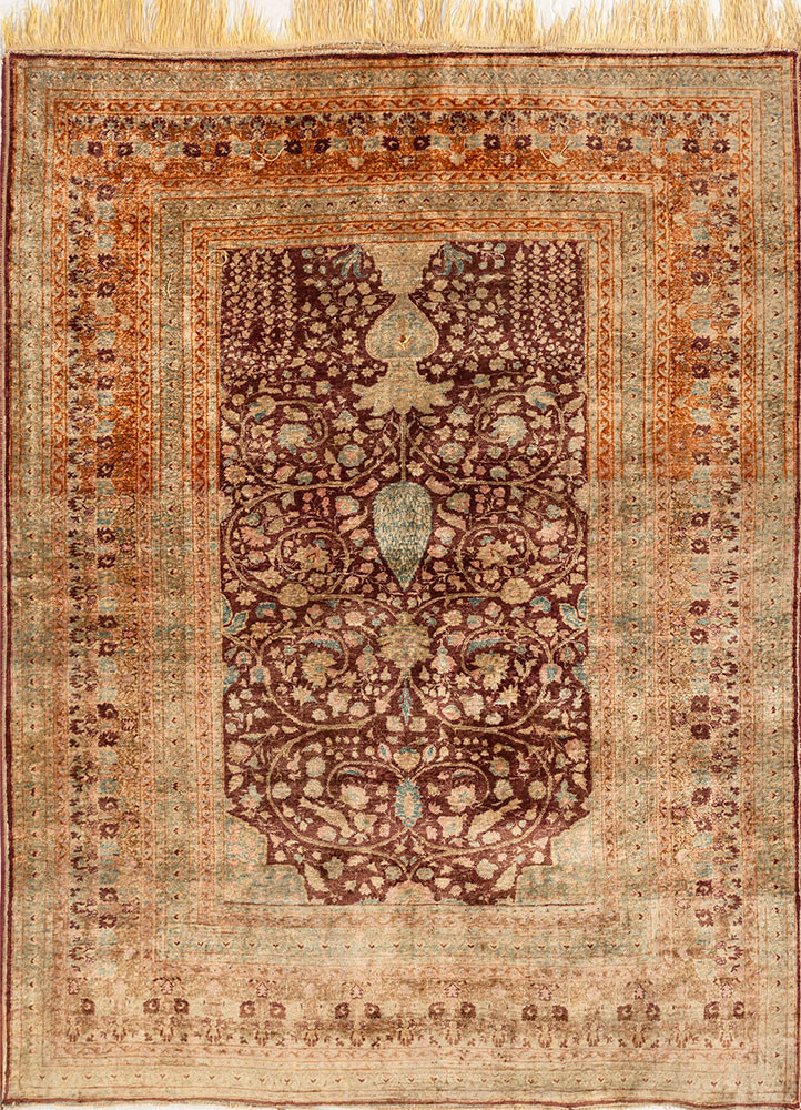 gulmarg beige and brown silk hand knotted Rug - HeadShot gulmarg beige and brown silk hand knotted Rug - HeadShot