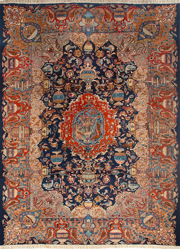 aalam blue wool hand knotted Rug - HeadShot