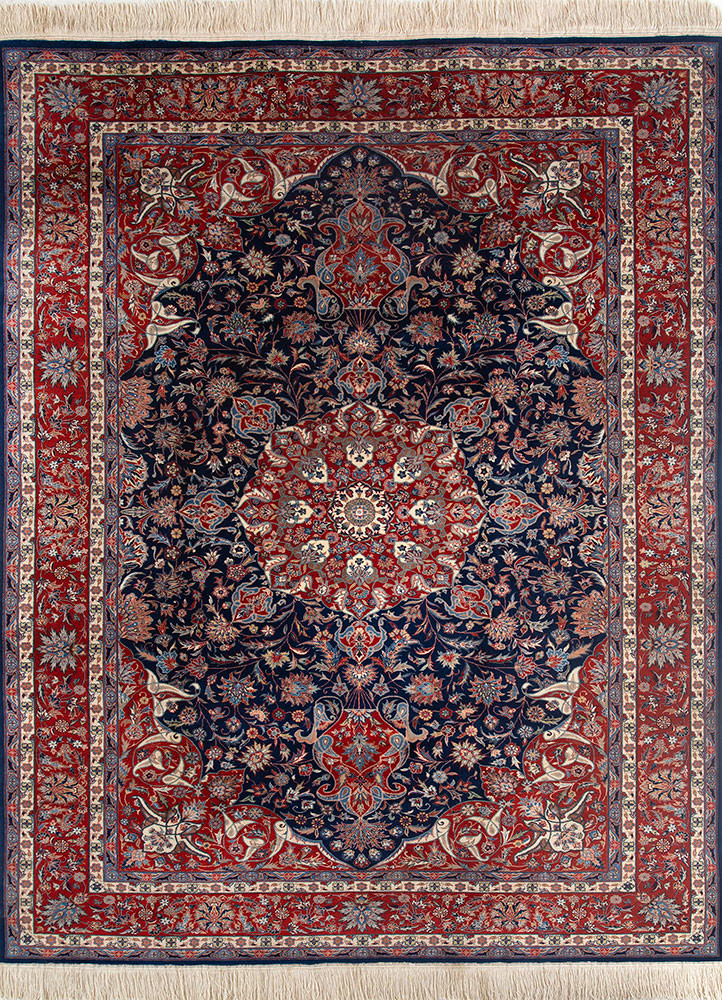 aalam blue wool hand knotted Rug - HeadShot