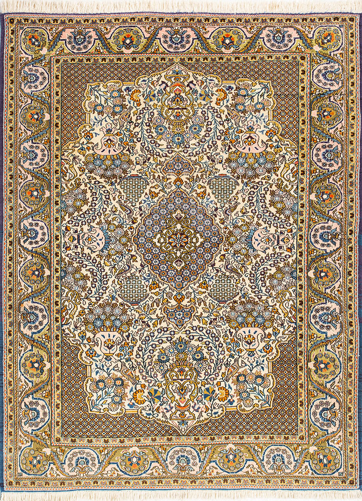 aalam ivory wool hand knotted Rug - HeadShot