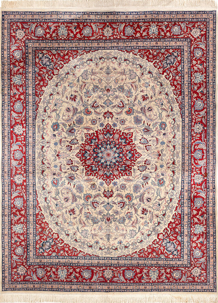 aalam red and orange wool hand knotted Rug - HeadShot