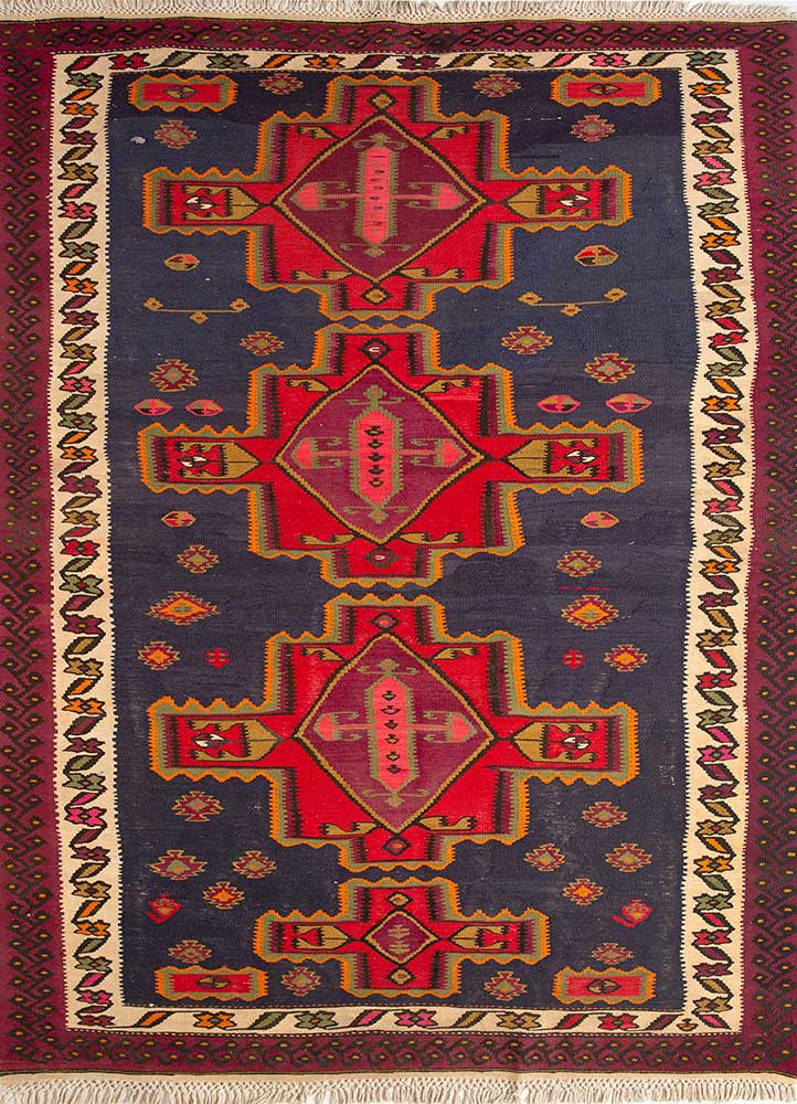 nayaab blue wool flat weaves Rug - HeadShot