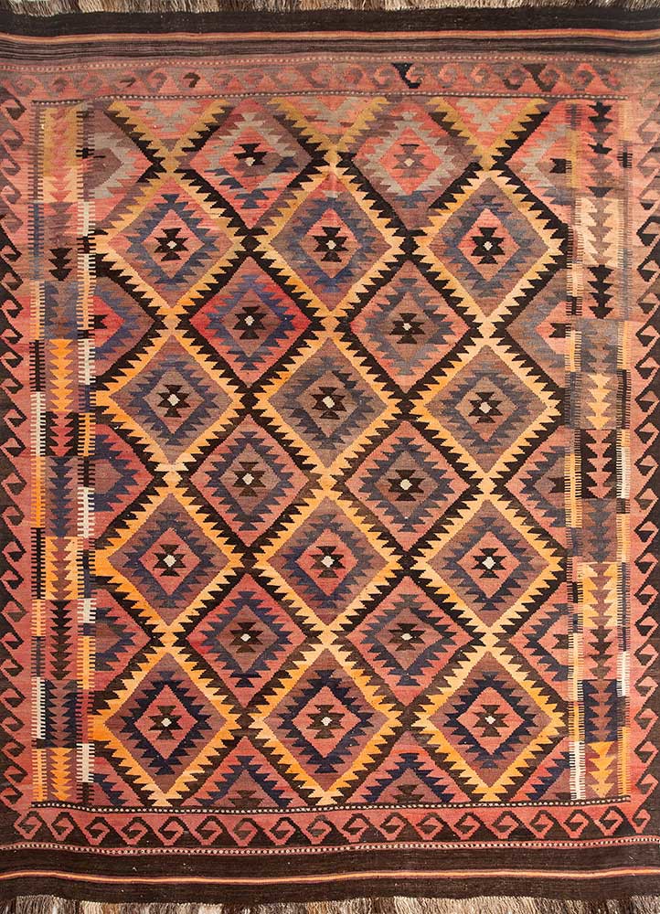 nayaab beige and brown wool flat weaves Rug - HeadShot