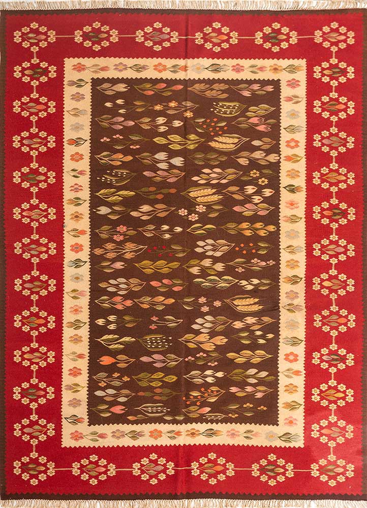 nayaab beige and brown wool flat weaves Rug - HeadShot