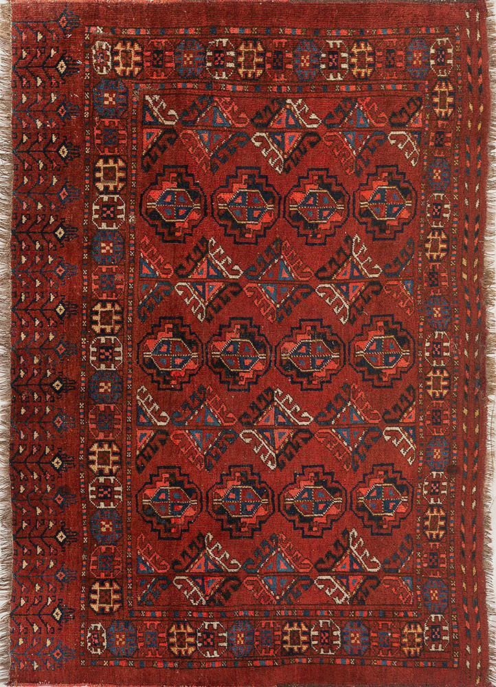 nuray red and orange wool hand knotted Rug - HeadShot