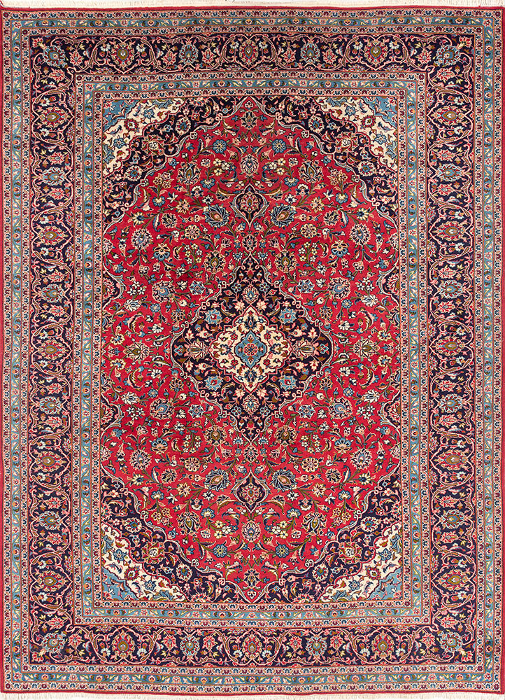 aalam red and orange wool hand knotted Rug - HeadShot