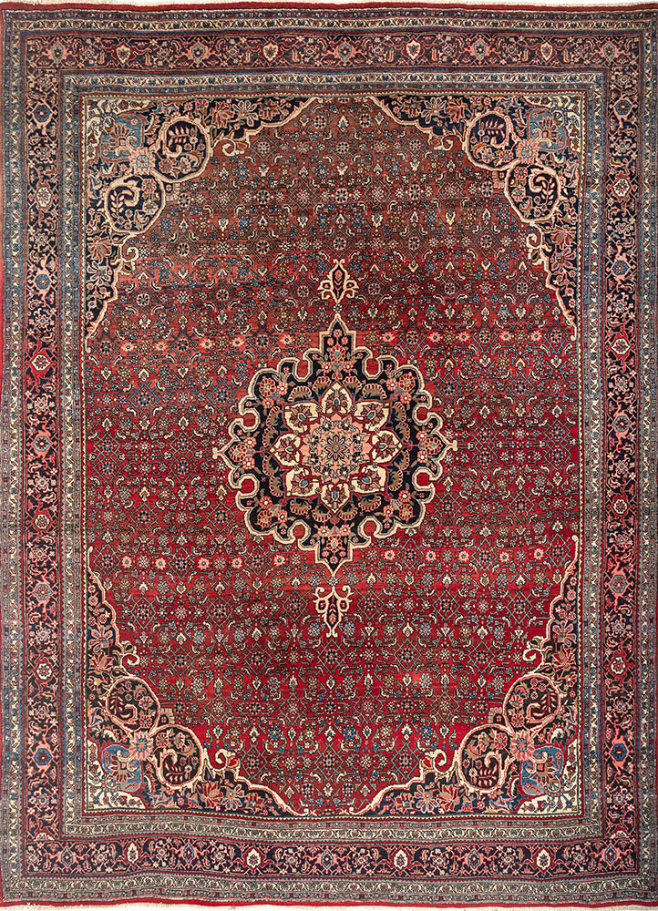 aalam red and orange wool hand knotted Rug - HeadShot