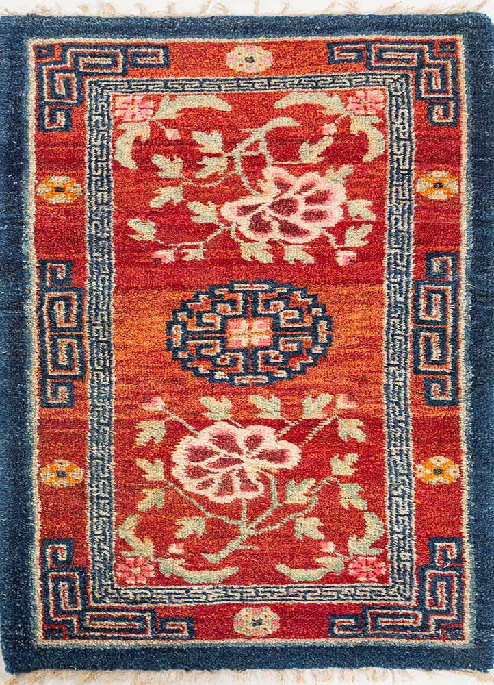pechino red and orange wool hand knotted Rug - HeadShot