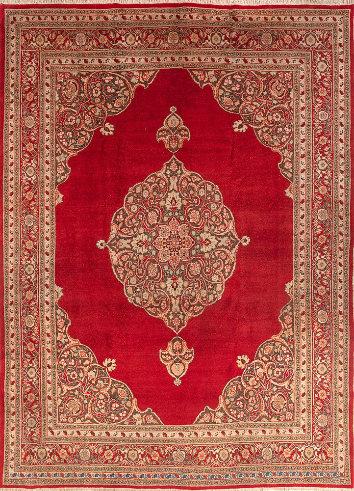 aalam red and orange wool hand knotted Rug - HeadShot