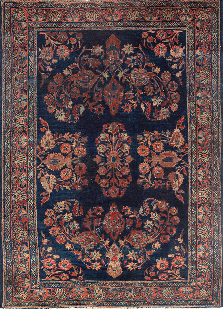 aalam blue wool hand knotted Rug - HeadShot