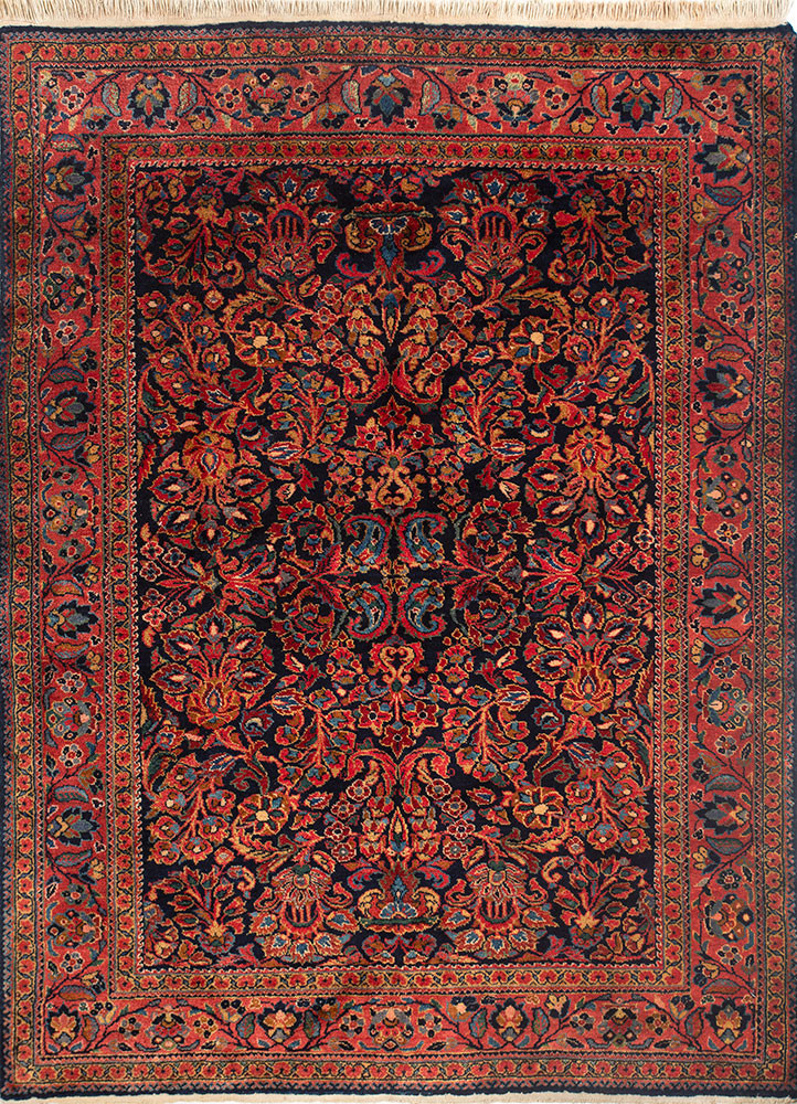 aalam blue wool hand knotted Rug - HeadShot