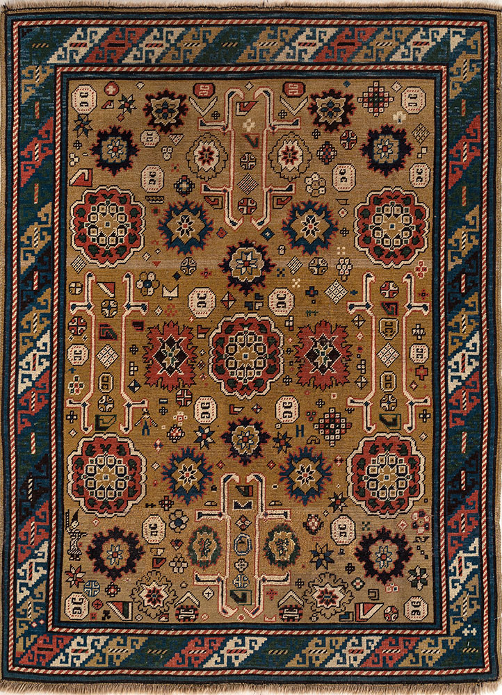 aalam beige and brown wool hand knotted Rug - HeadShot