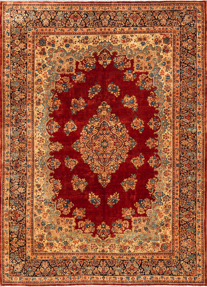 aalam red and orange wool hand knotted Rug - HeadShot aalam red and orange wool hand knotted Rug - HeadShot