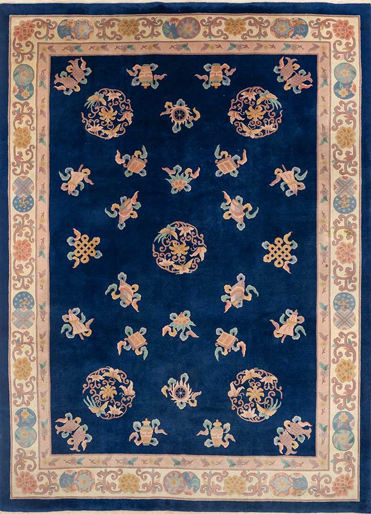 pechino blue wool hand knotted Rug - HeadShot