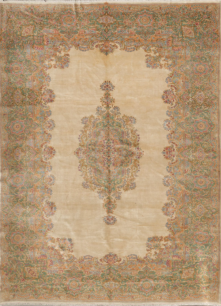 aalam ivory wool hand knotted Rug - HeadShot