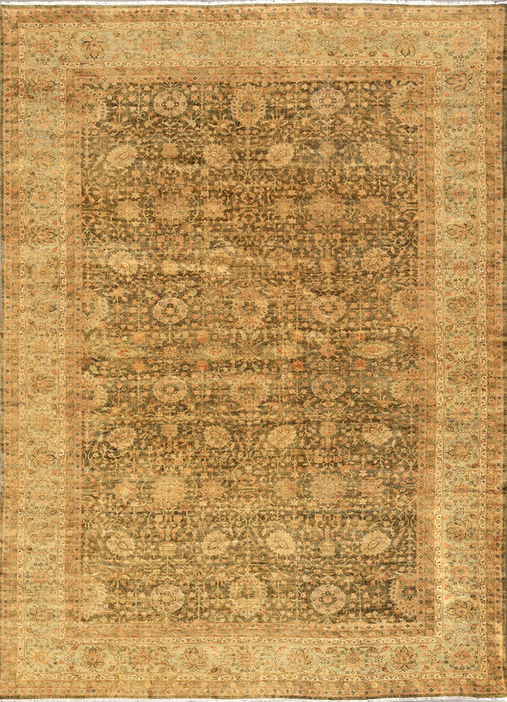 aalam green wool hand knotted Rug - HeadShot