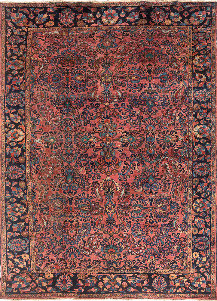 aalam red and orange wool hand knotted Rug - HeadShot