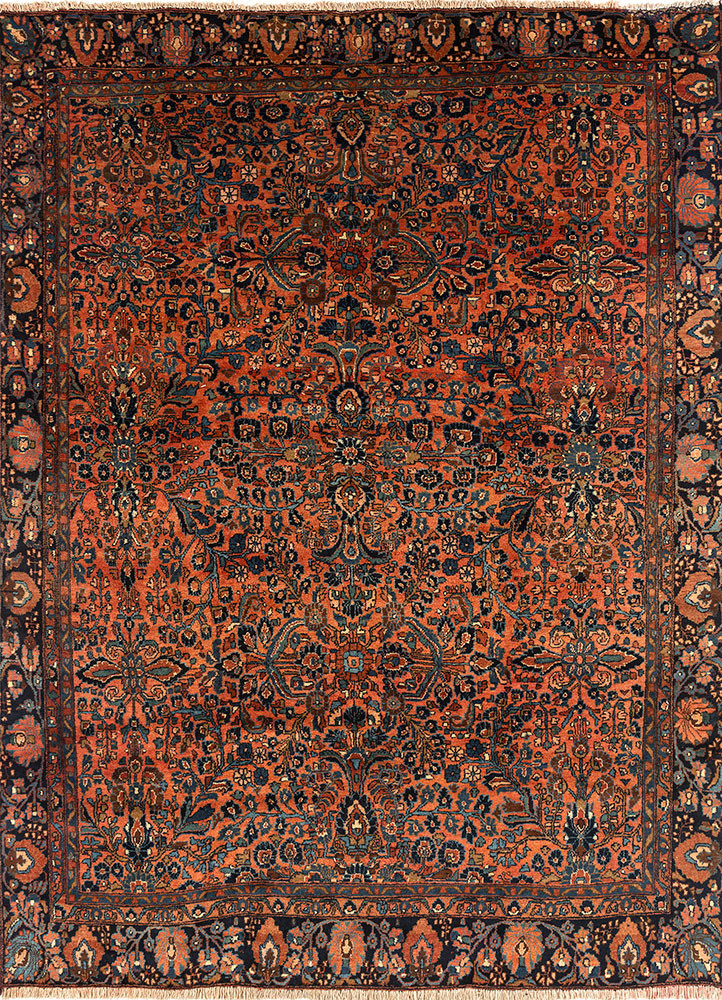 aalam red and orange wool hand knotted Rug - HeadShot