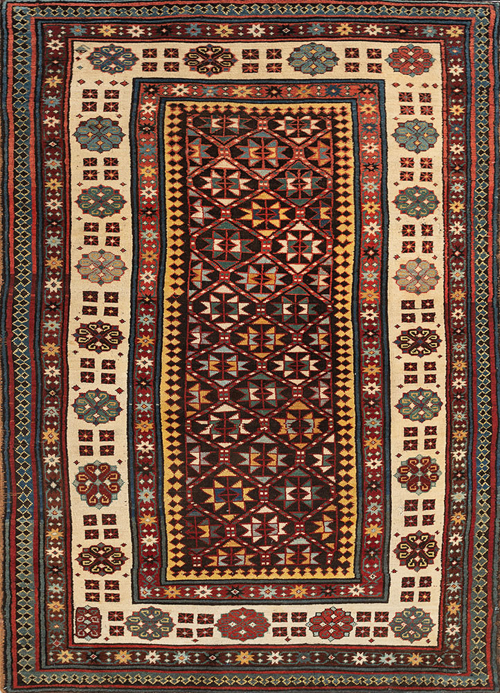 aalam grey and black wool hand knotted Rug - HeadShot