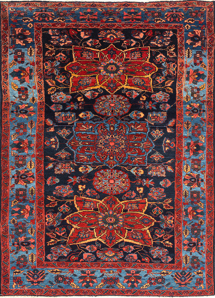 aalam blue wool hand knotted Rug - HeadShot