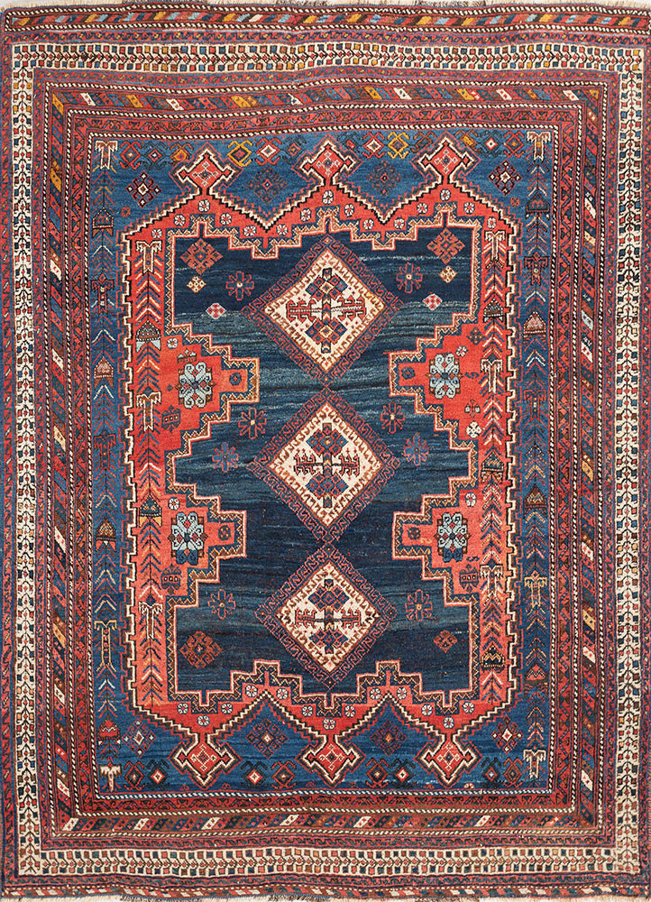 aalam blue wool hand knotted Rug - HeadShot
