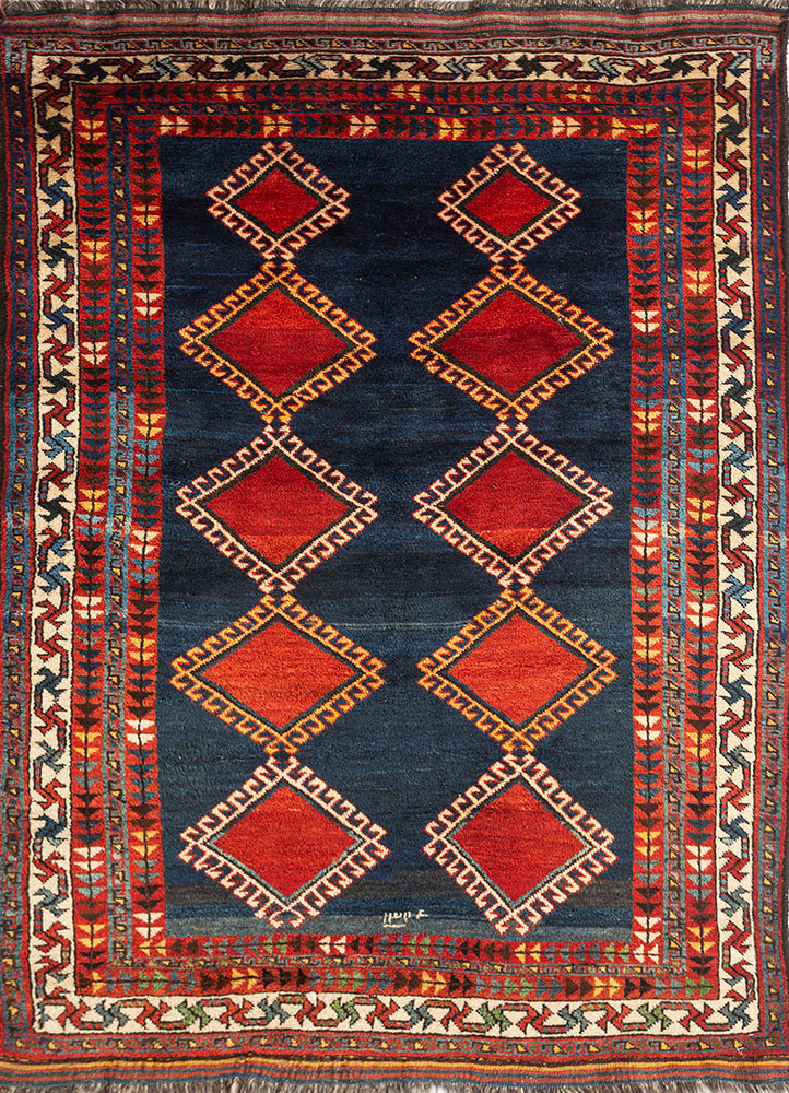 aalam blue wool hand knotted Rug - HeadShot