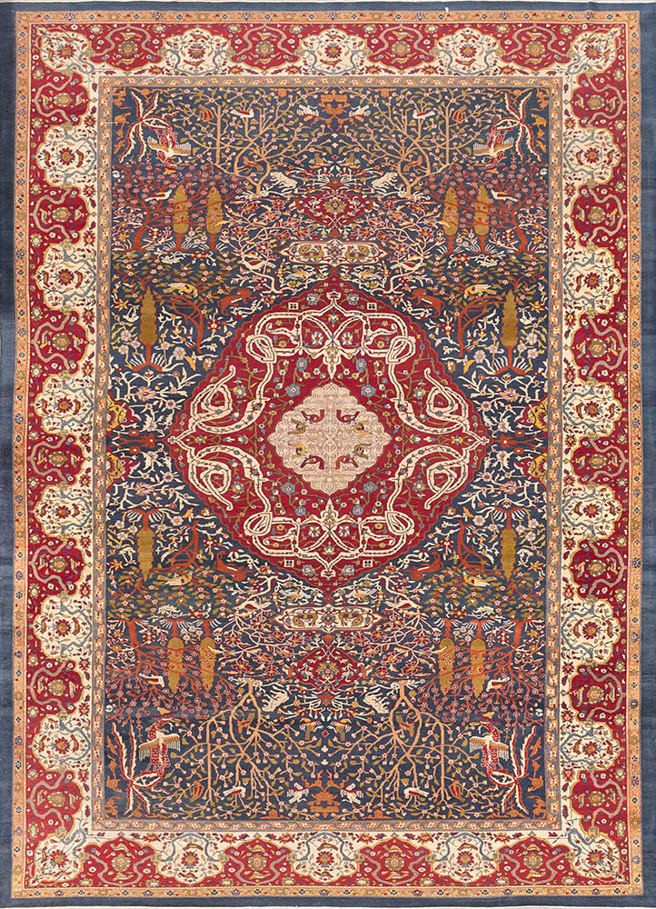 aalam blue wool hand knotted Rug - HeadShot