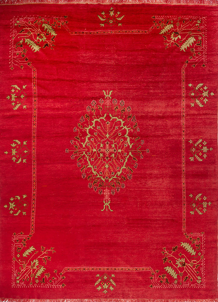 aalam red and orange wool hand knotted Rug - HeadShot