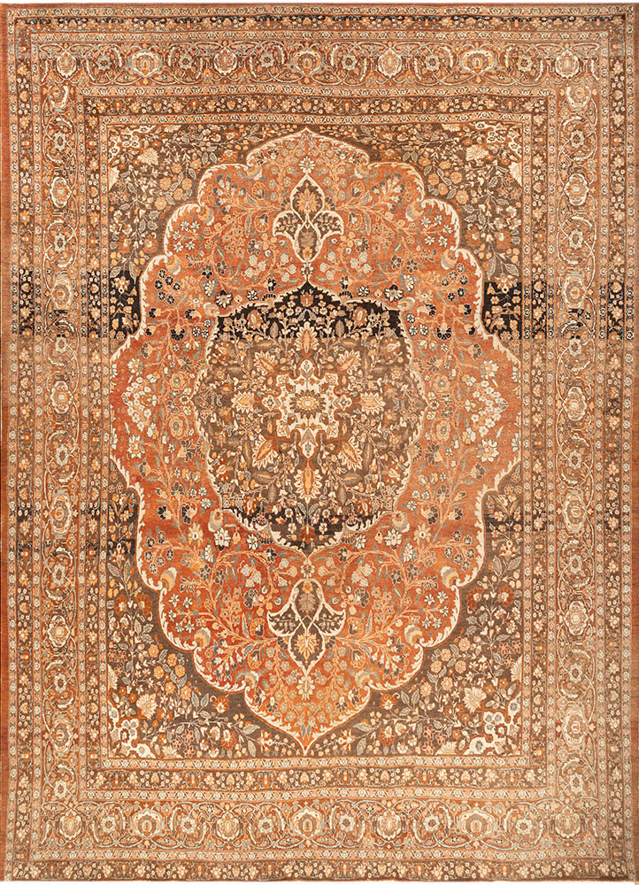 aalam red and orange wool hand knotted Rug - HeadShot