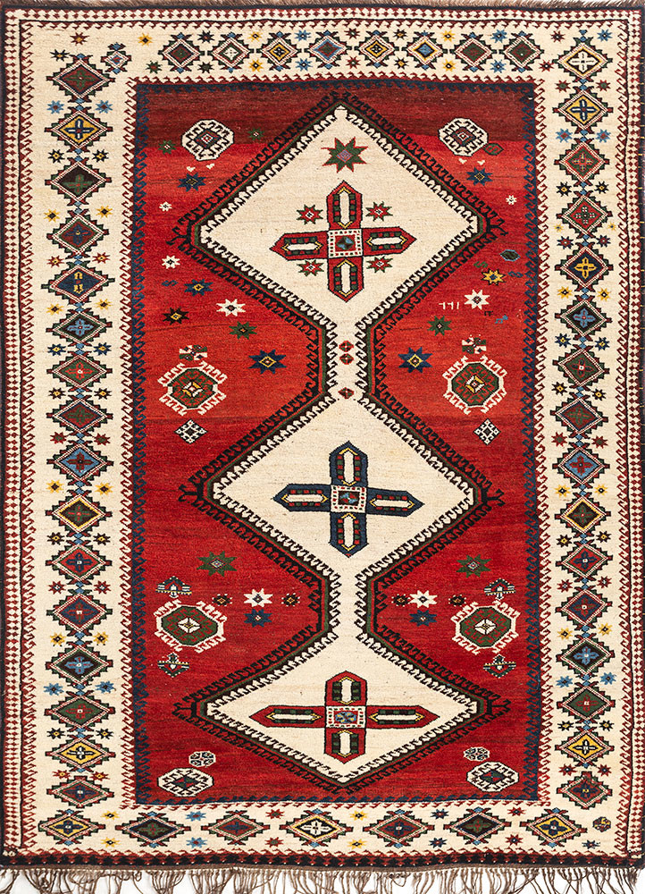 aalam red and orange wool hand knotted Rug - HeadShot